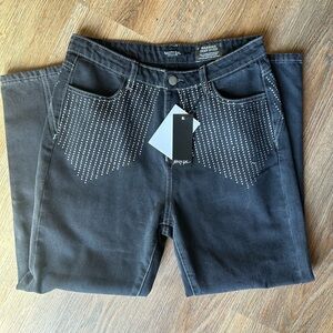 Nasty Gal rhinestone dark wash mom jeans, size 4